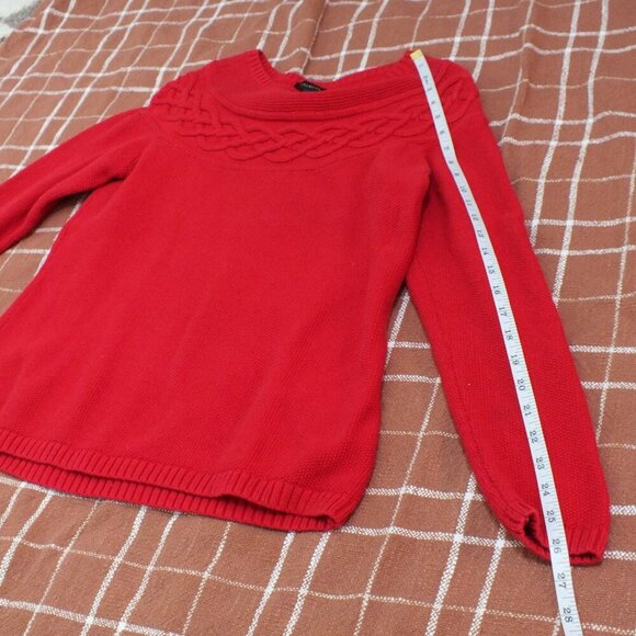 Talbots Red Cashmere Blend Fair Isle Boatneck Sweater Medium - Picture 7 of 10